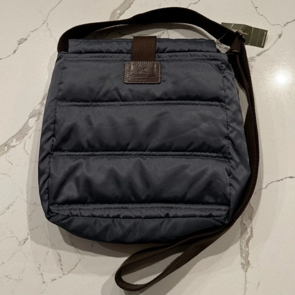 Eddie Bauer Down Guide Bag Dark Smoke Gray Quilted Puffer Crossbody 1137 NEW